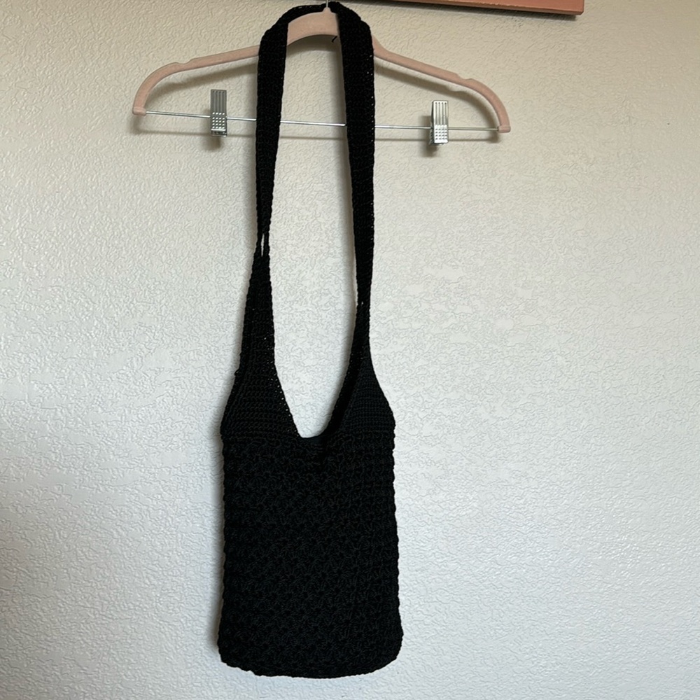 Black knitted crochet shoulder bag